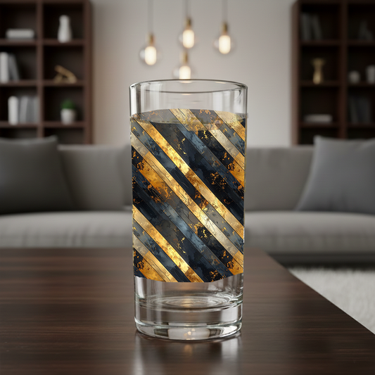 Obsidian Stripes black and gold diagonal striped design on a kitchen counter