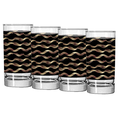 Four highball glass with black and gold wavy pattern on white background