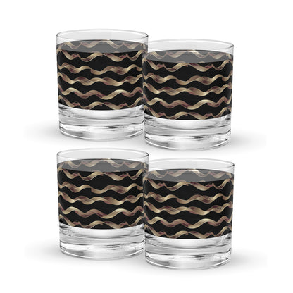 Four rock glasses with wavy pattern on a white background