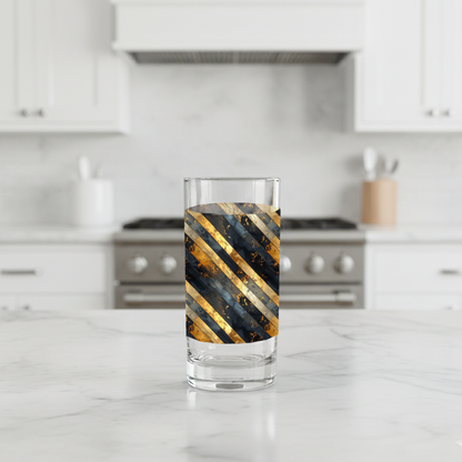 Obsidian Stripes black and gold diagonal striped design on a kitchen counter