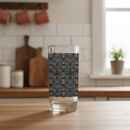 Burnished Slate highball glass with slate and copper design on a kitchen counter